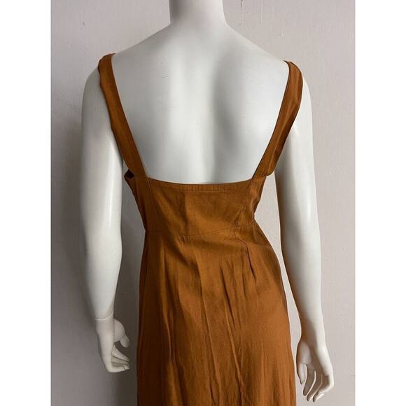 Jens Pirate Booty S Midi Dress Wrap Button Linen Blend Sienna Brown Sleeveless - Picture 9 of 11